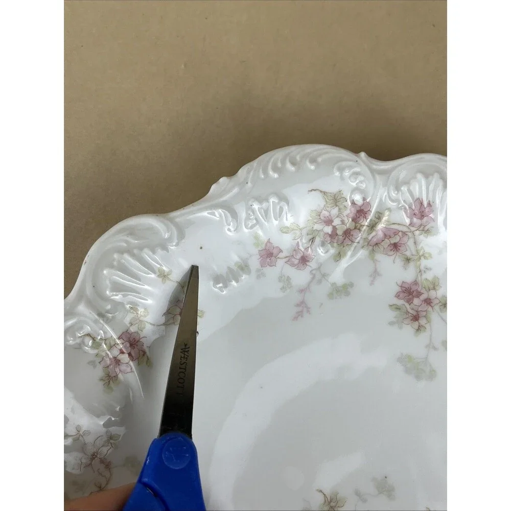 Antique‎ Elite Works Limoges France Pink Green Floral Serving Plate Golden Hdls